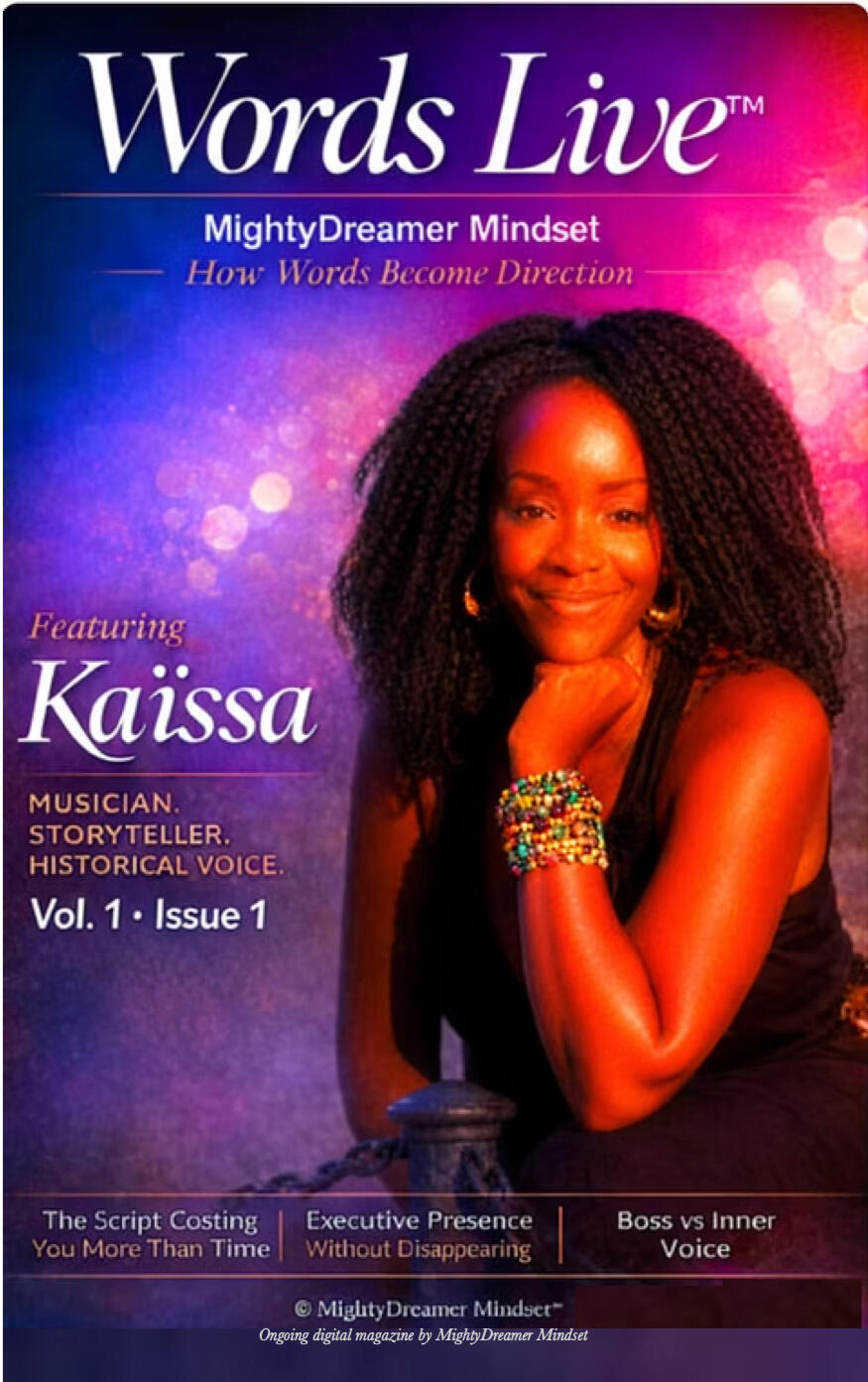 Words Live™ — Kaïssa Feature Edition Words Live™ magazine cover featuring Kaïssa, musician, storyteller, and historical voice