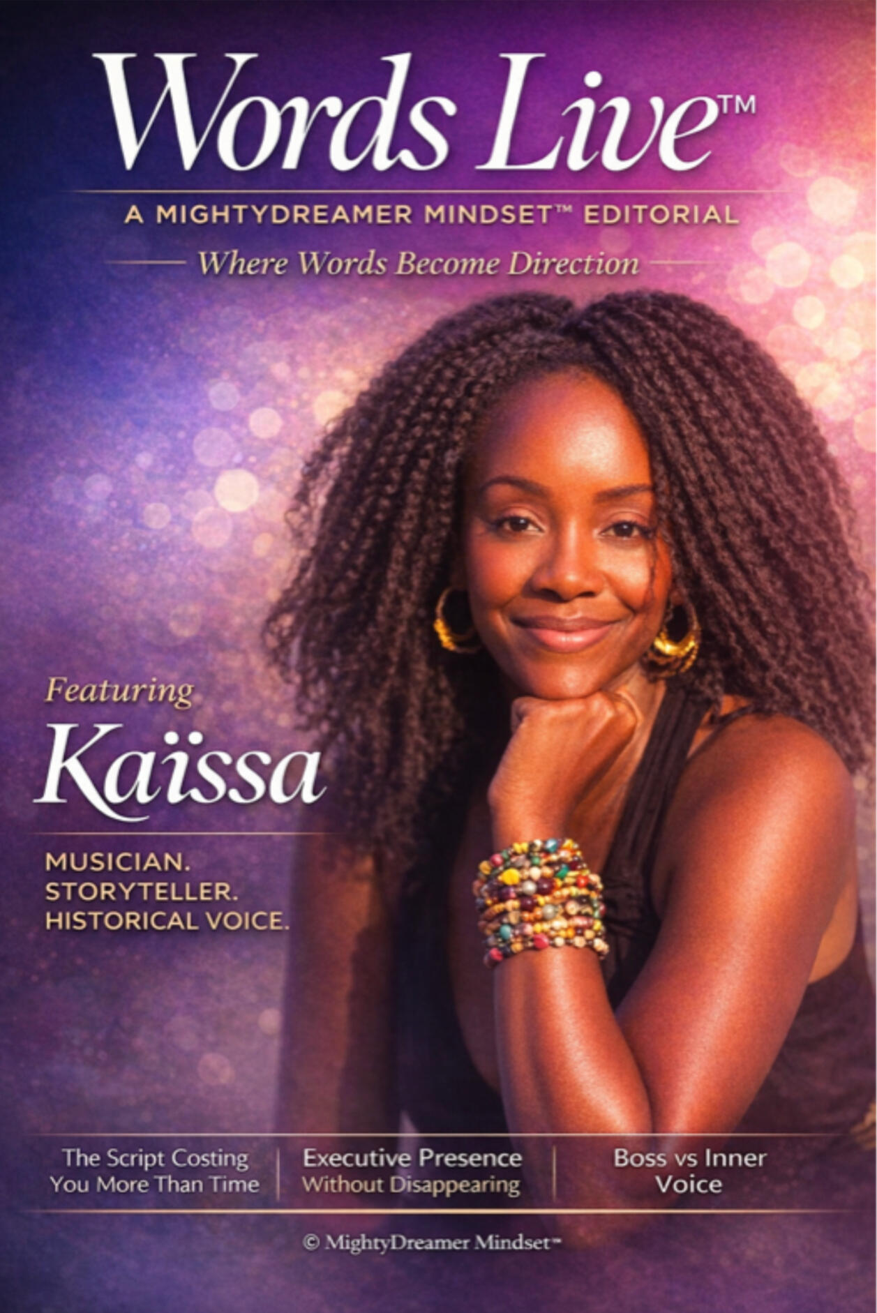 Words Live™ — Kaïssa Feature Edition Words Live™ magazine cover featuring Kaïssa, musician, storyteller, and historical voice