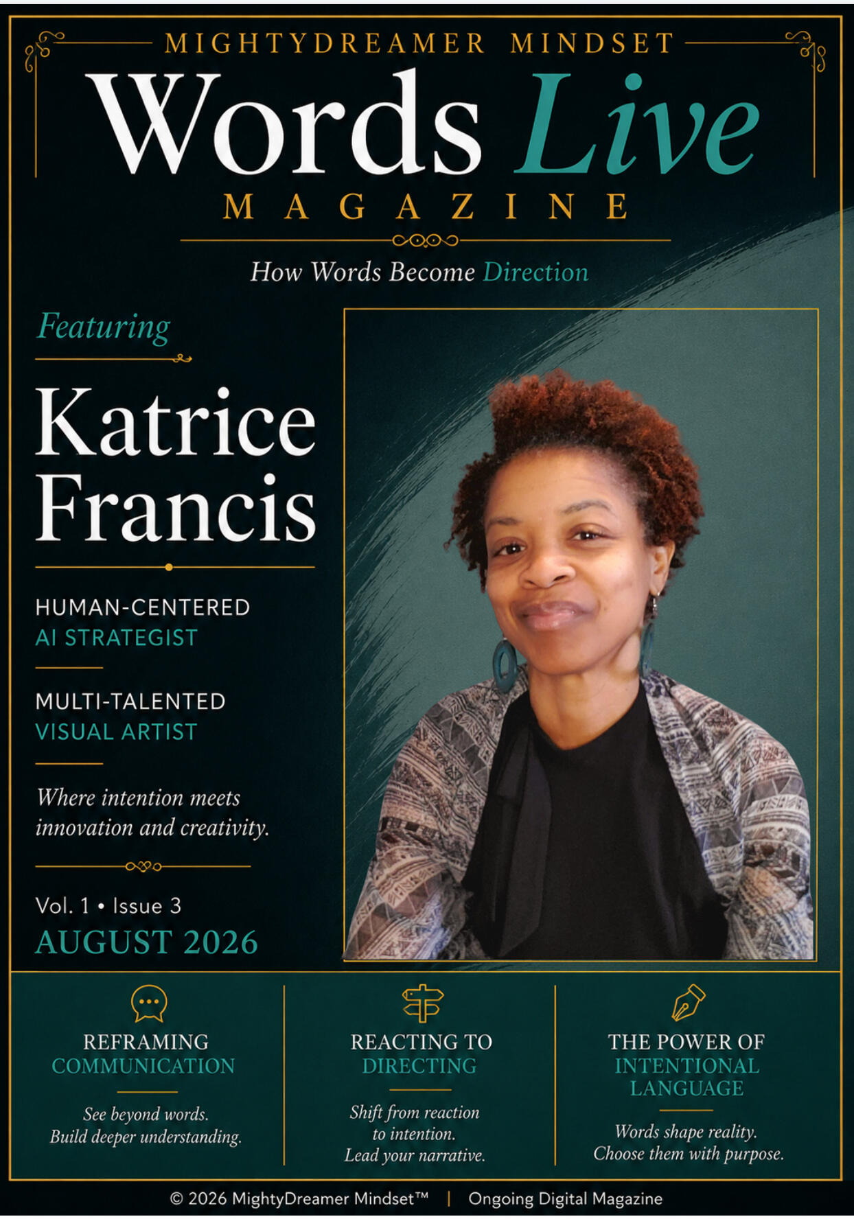 Words Live™ — Kaïssa Feature Musician, Storyteller, Historical Voice April 2026 Volume 1- Issue 1 Words Live™ magazine cover featuring Kaïssa, musician, storyteller, and historical voice